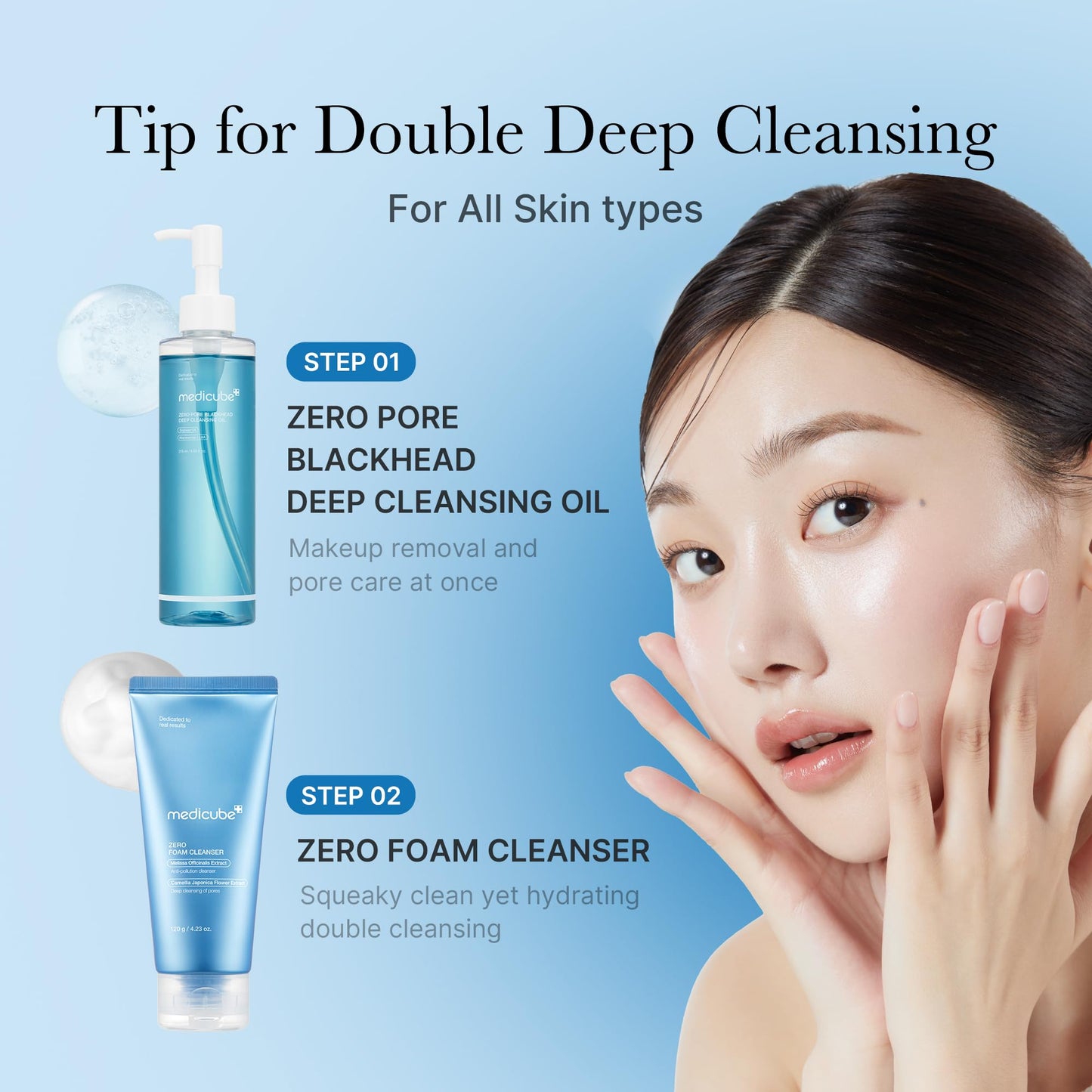 medicube Double Cleanser Duo for Facial Cleansing: Zero Pore Blackhead Deep Cleansing Oil and Zero Foam Cleanser