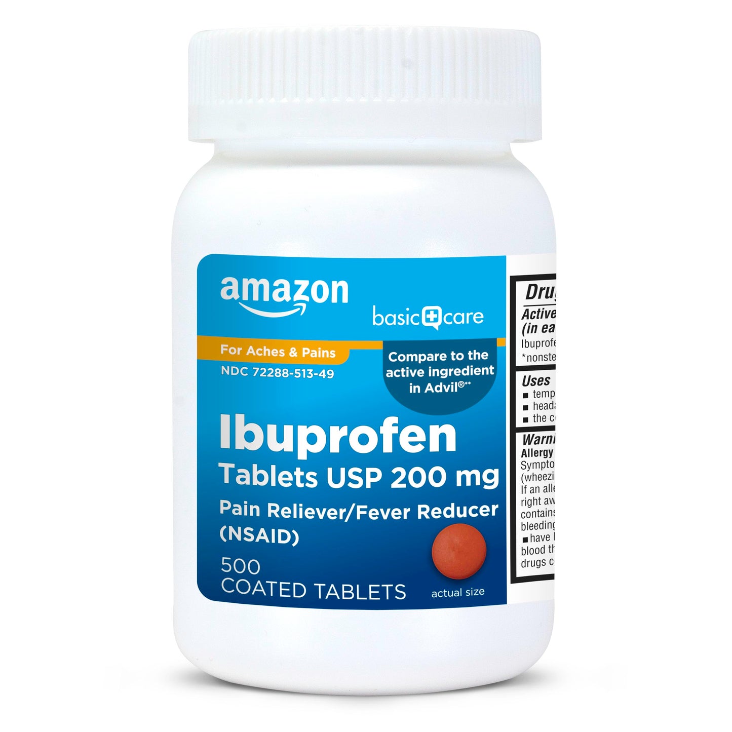 Amazon Basic Care Ibuprofen Tablets 200 mg, Pain Reliever/Fever Reducer, Body Aches, Headache, Arthritis Pain Relief and More, 500 Count (Packaging may vary)