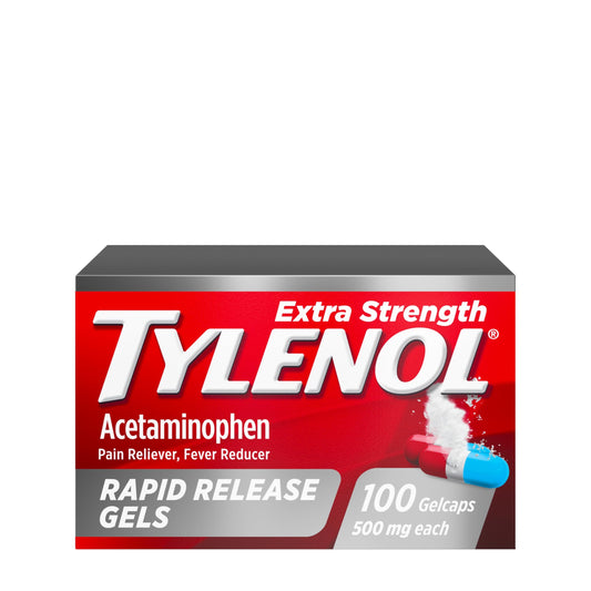 Tylenol Extra Strength Acetaminophen Rapid Release Gels, Extra Strength Pain Reliever & Fever Reducer, Gelcaps with Laser-Drilled Holes, 500 mg Acetaminophen, 100 ct