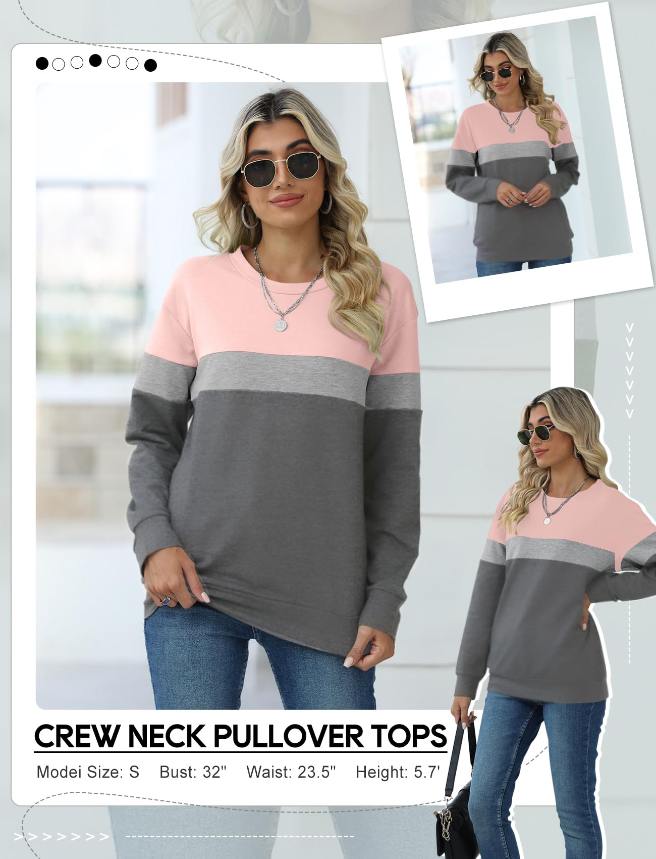 TICTICMIMI Women's Casual Long Sleeve Color Block/Solid Tops Crewneck Sweatshirts Cute Loose Fit Pullovers With Pockets