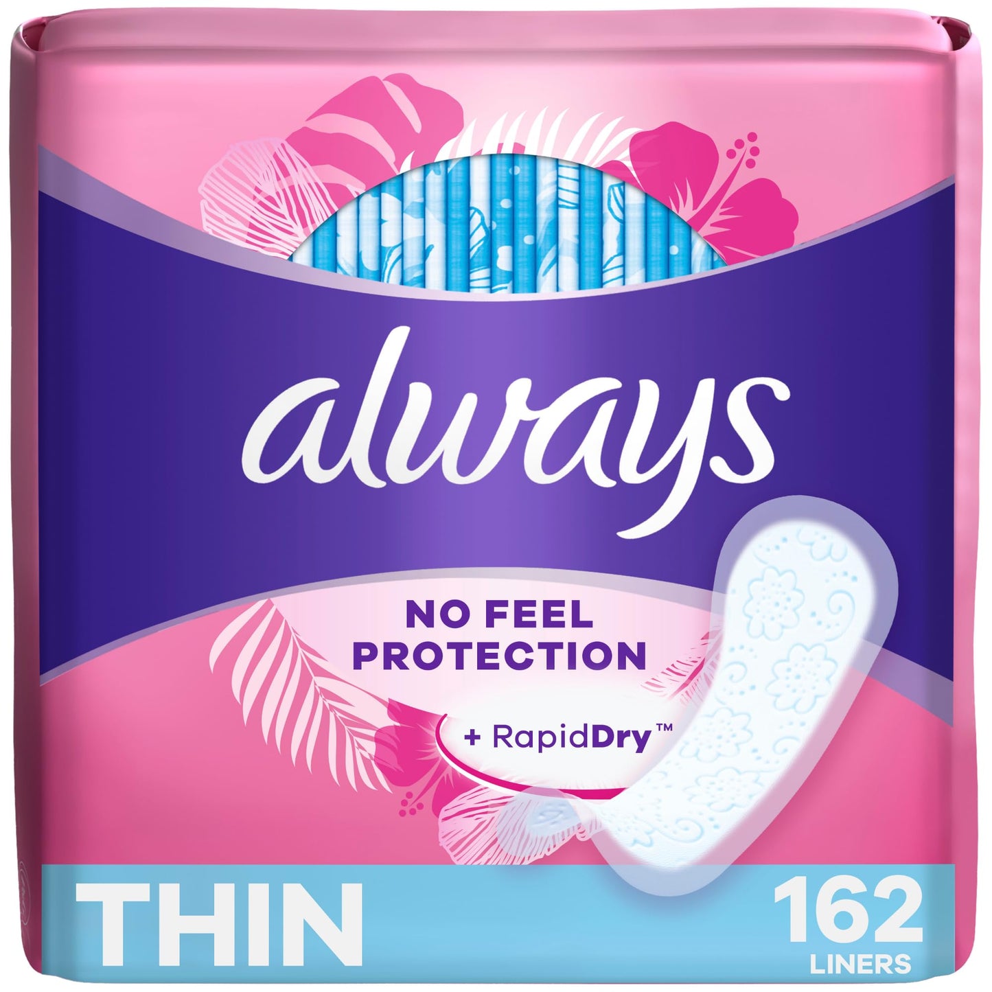 Always Thin Daily Panty Liners for Women, Light Absorbency, Unscented, 162 Count (Packaging May Vary)