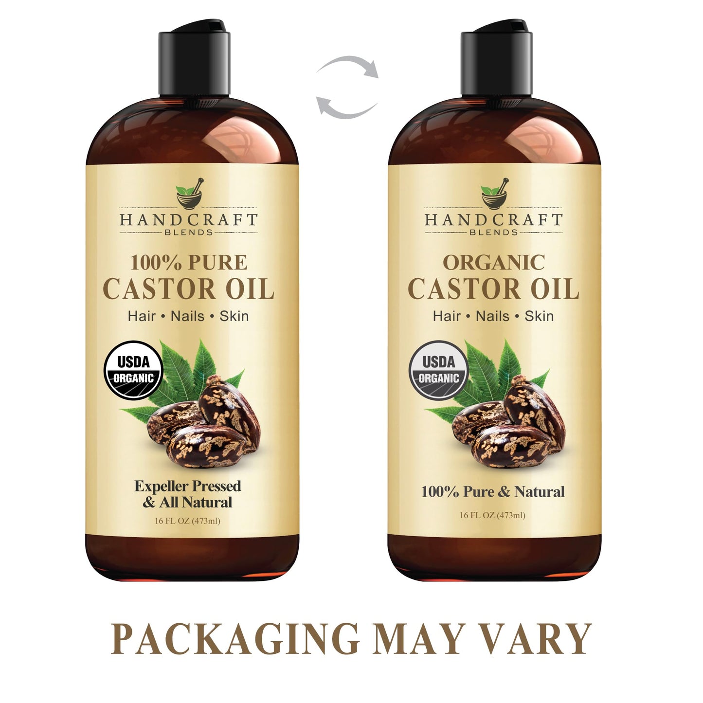 Handcraft Blends Organic Castor Oil - 16 Fl Oz - 100% Pure and Natural - Premium Grade Carrier Oil for Hair Growth, Eyelashes and Eyebrows - Hair and Body - Expeller-Pressed & Hexane-Free