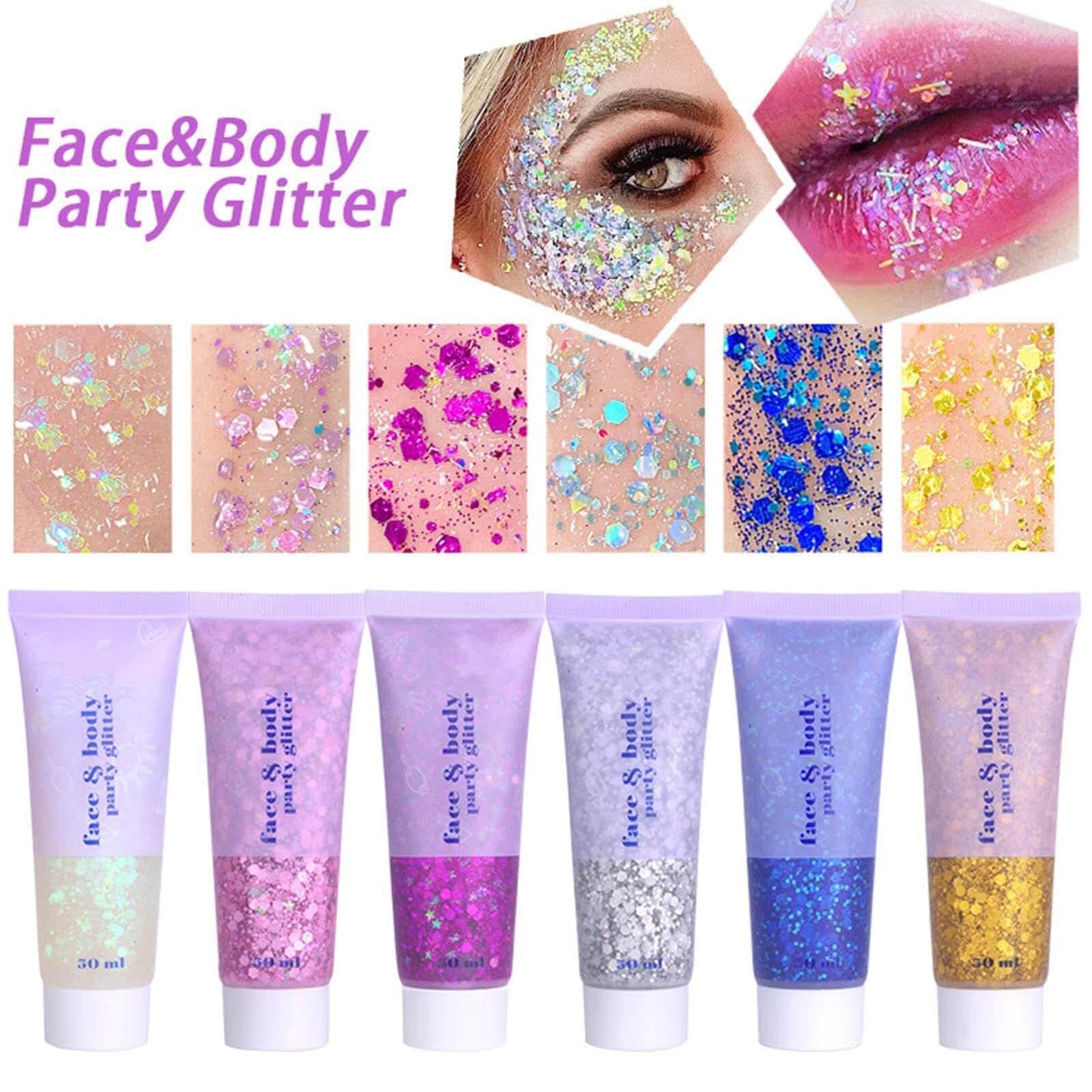 MEICOLY Clear White Body Glitter Gel,Mardi Gras Face Glitter Makeup for Kids Women Girls,Sparkly Chunky Hair Glitter,Singer Concerts Festival Rave Accessories,Mermaid Glitter Face Paint