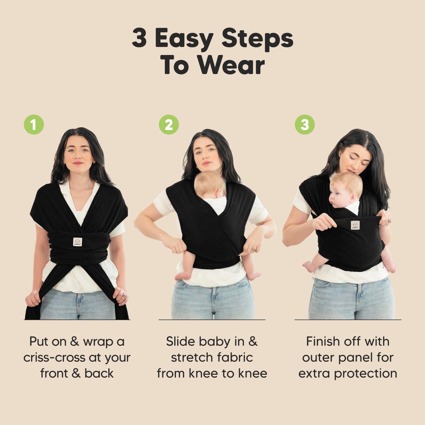 KeaBabies Baby Wrap Carrier - All in 1 Original Baby Carrier Newborn to Toddler Sling, Easy to Wear, Hands Free Bonding, Lightweight, Breathable Infant Wraps (Trendy Black)