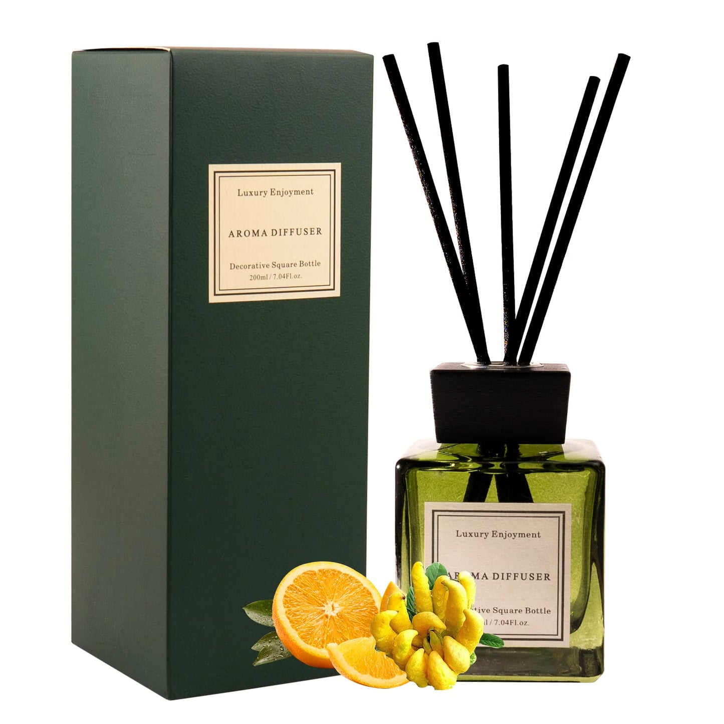 Oud & Bergamot Reed Diffuser Long-Lasting Fragrance Air Freshener Diffuser Hotel Collection Diffuser Oil 7.04 oz - Green