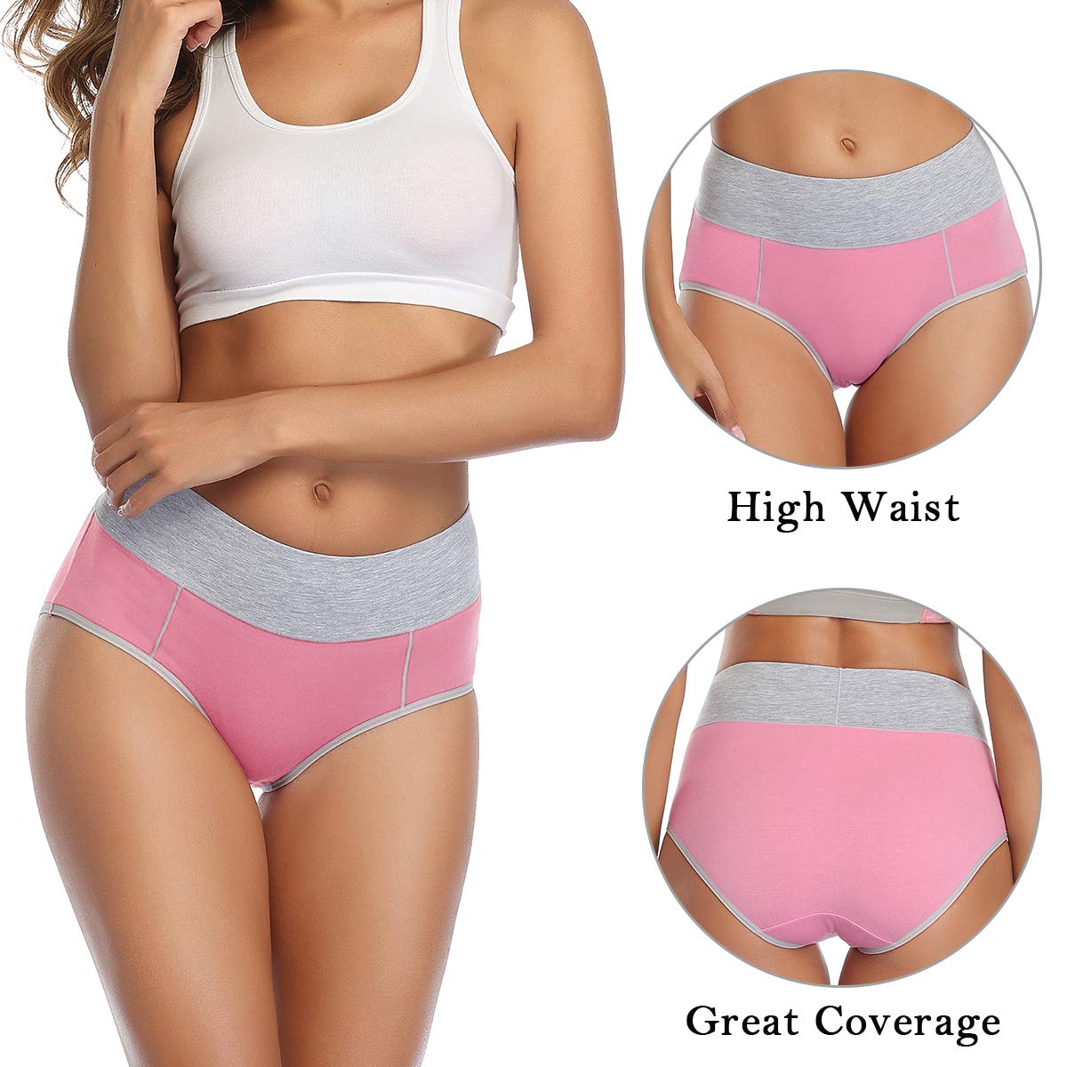 wirarpa Women's Cotton Underwear High Waist Briefs Ladies Soft Breathable Panties Full Coverage Underpants 5 Pack X-Large