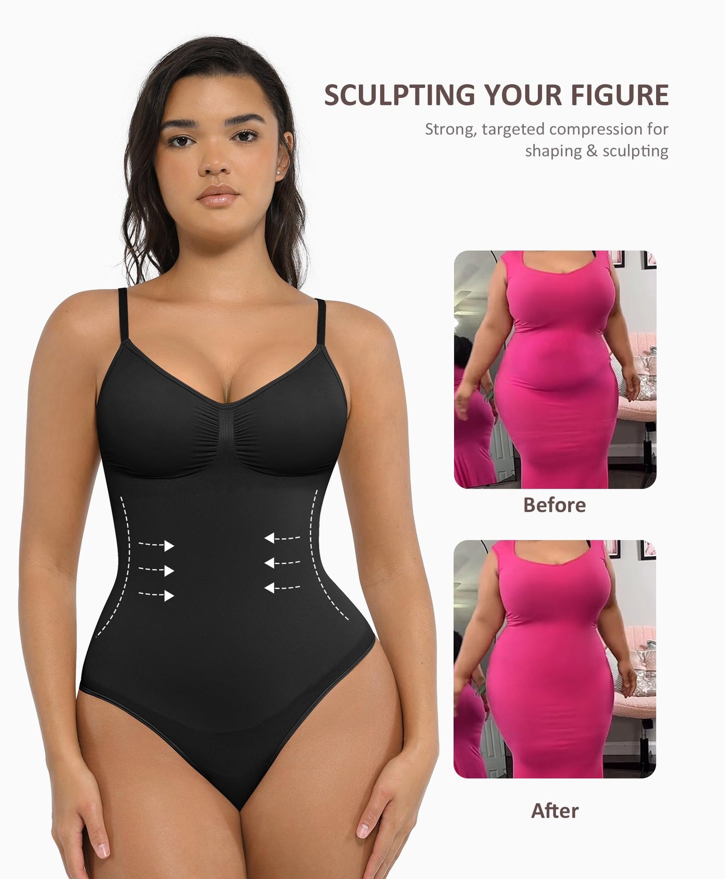 FeelinGirl Shapewear Tummy Control Bodysuits for Women Seamless Body Sculpting Shaper Thong Body Shaper Black XS-S