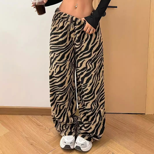 Women's Leopard Print Pants Casual Draping Wide Leg Pants