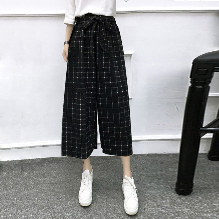 Vertical-striped chiffon wide-leg pants