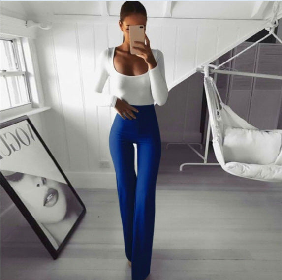 Solid color high elastic slim belly bell pants