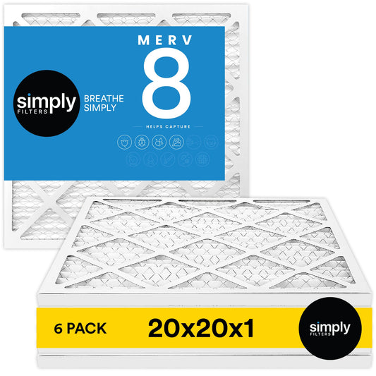 Simply 20x20x1 Air Filter, Merv 8, MPR 600, 6 Pack, Furnace Air Filter for HVAC (Actual Size: 19.75"x19.75"x0.75") DUST, Pet, & Allergy Control