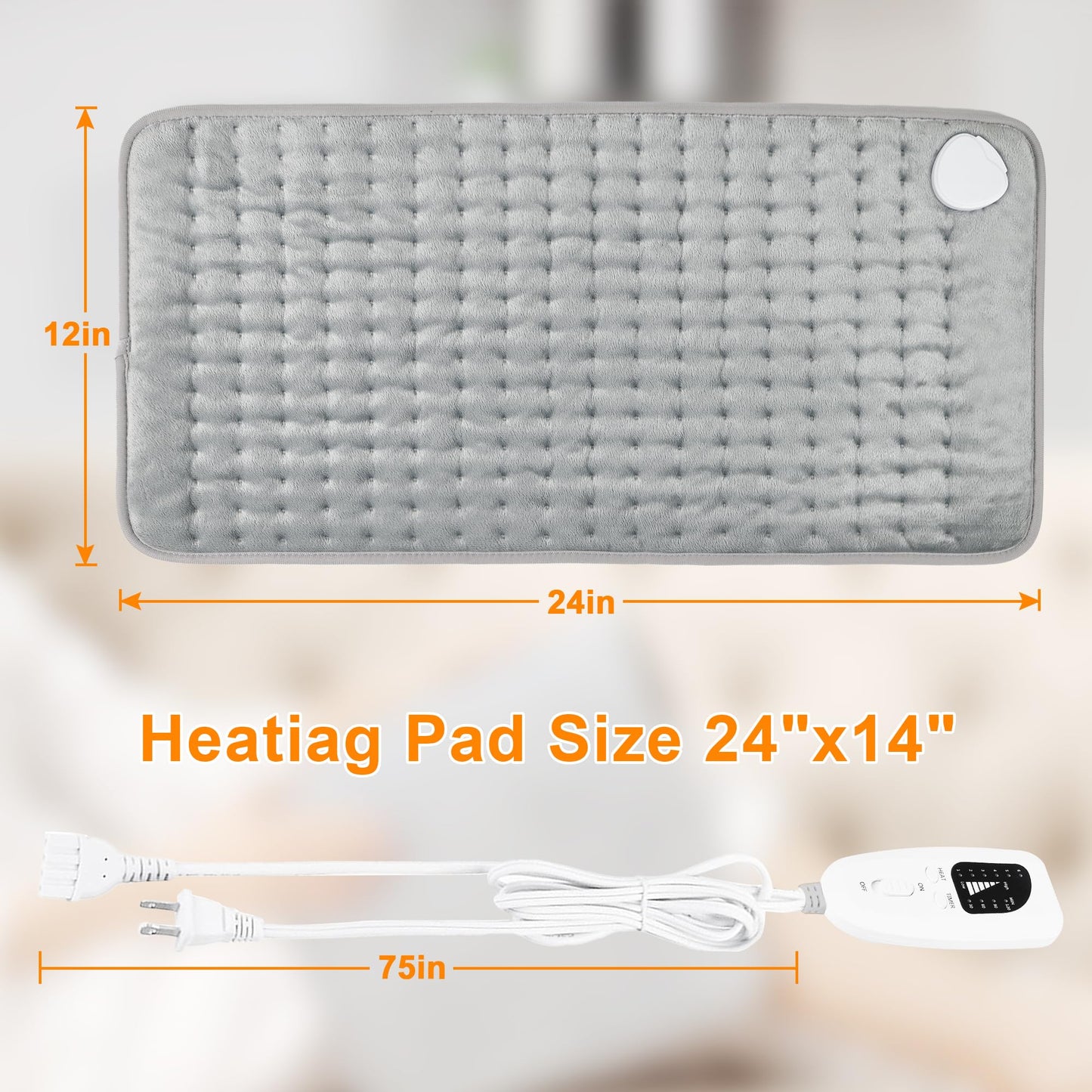 Electric Heating Pads,Heating Pads for Back,Shoulder,Hot Pad for Neck and Arms,Abdomen,Moist Heated Pad for Legs and Knee,Auto Shut Off(Light Gray, 24''×12'')