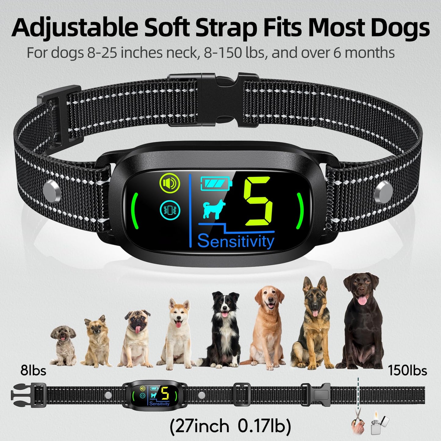 FAFAFROG Dog Bark Collar, Rechargeable Smart Collar, Anti Barking Training Collar with 5 Adjustable Sensitivity Beep Vibration, Bark Collar for Large Medium Small Dogs (Black)