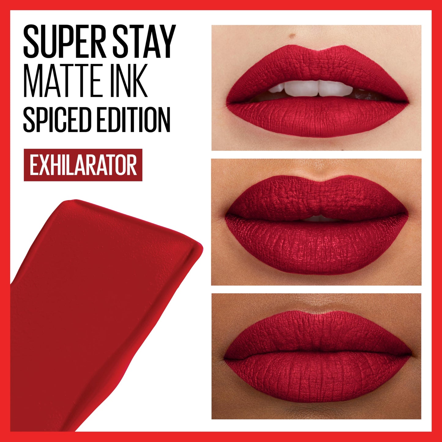 Maybelline Super Stay Matte Ink Liquid Lipstick Makeup, Long Lasting High Impact Color, Up to 16H Wear, Exhilarator, Ruby Red, 1 Count