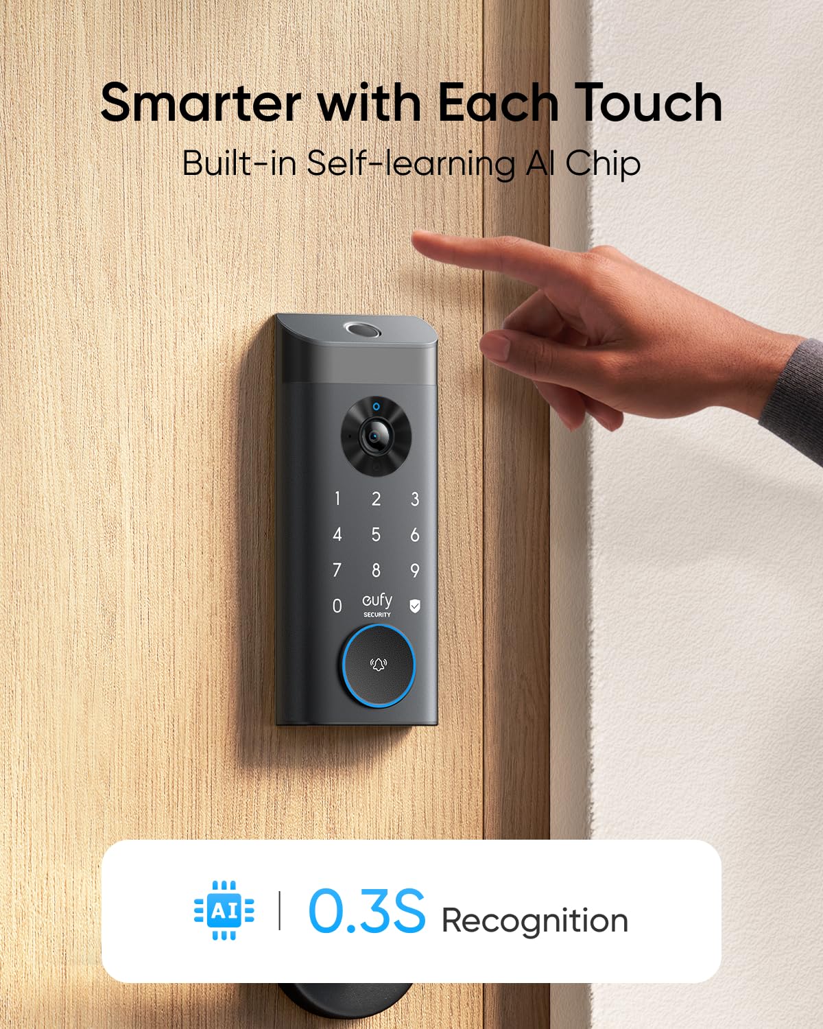 eufy Security Video Smart Lock E330, 3-in-1 Camera+Doorbell+Fingerprint Keyless Entry Door Lock, Smart Built-in Wi-Fi Deadbolt for Front Door, Auto Lock, App Remote Control, Easy Installation