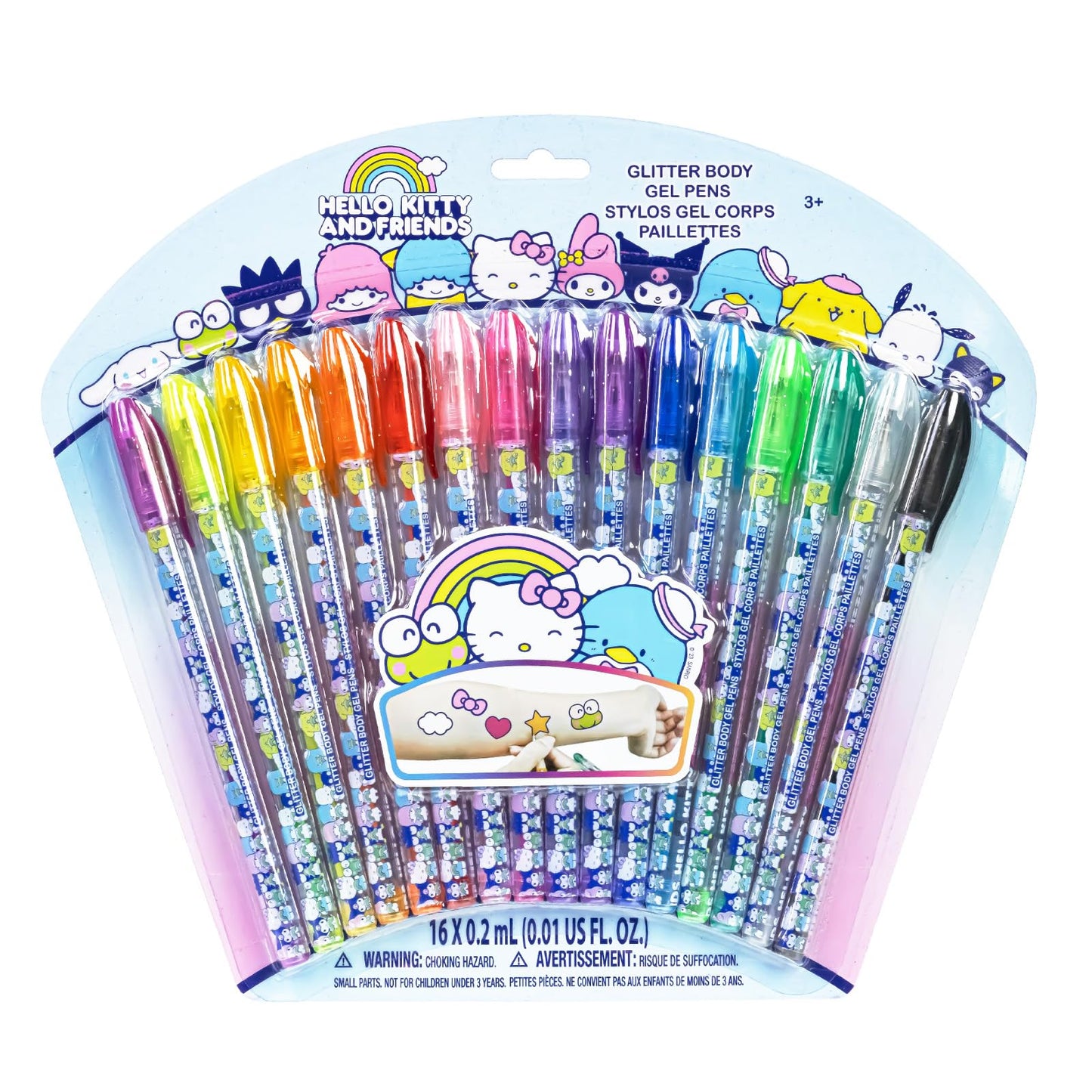 Hello Kitty and Friends 16 Piece Glitter Pen Body Art Set, Glittery and Bright Colors, Ages 3 by Townley Girl