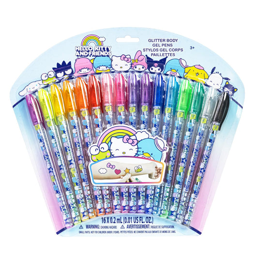 Hello Kitty and Friends 16 Piece Glitter Pen Body Art Set, Glittery and Bright Colors, Ages 3 by Townley Girl