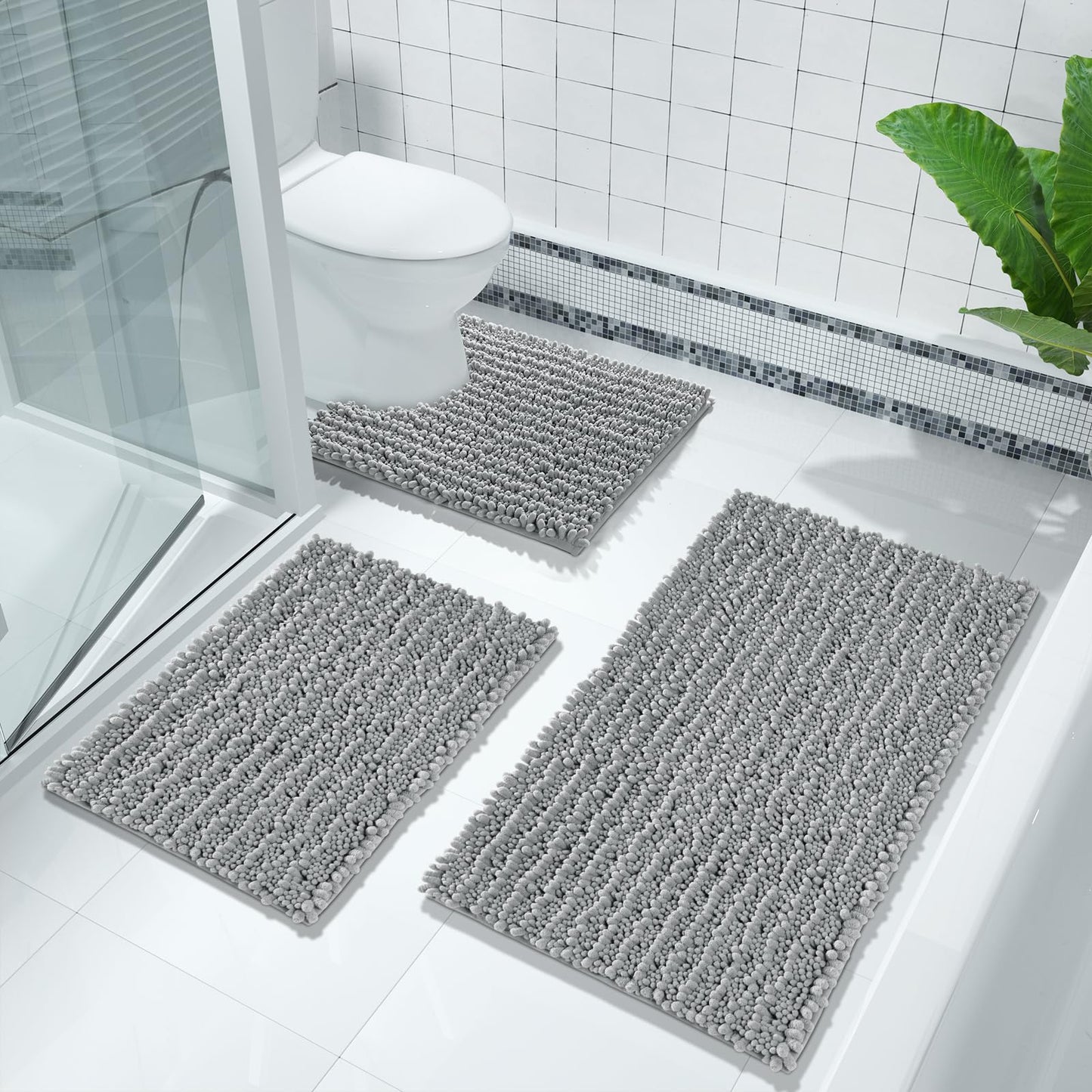 Yimobra Bath Rug Mat, 32 x 20, Soft Shaggy Non-Slip Chenille Bathroom Rugs, Large Size, Super Absorbent and Thick, Machine Washable Bathroom mat, Tub and Shower, Home Decor Accessories, Grey