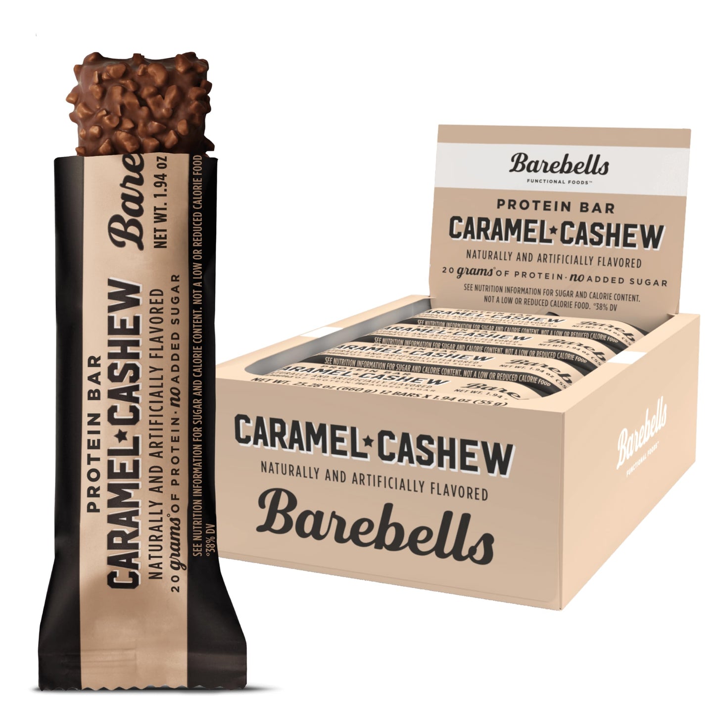 Barebells Protein Bars Caramel Cashew - 12 Count, 20g High Protein Treats - Chocolate Nutrition Bar with 1g Total Sugars - On-The-Go Breakfast or Post-Workout Snack