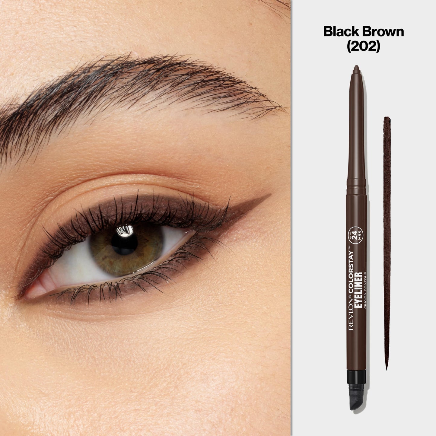 Revlon ColorStay Pencil Eyeliner with Built-in Sharpener, Waterproof, Smudgeproof, Longwearing Eye Makeup with Ultra-Fine Tip, Black Brown, 0.01 oz