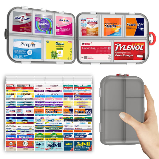 Pill Organizer, Large Travel Pill Organizer with Labels, Medicine Pill Organizer, Travel Essentials Pill Case