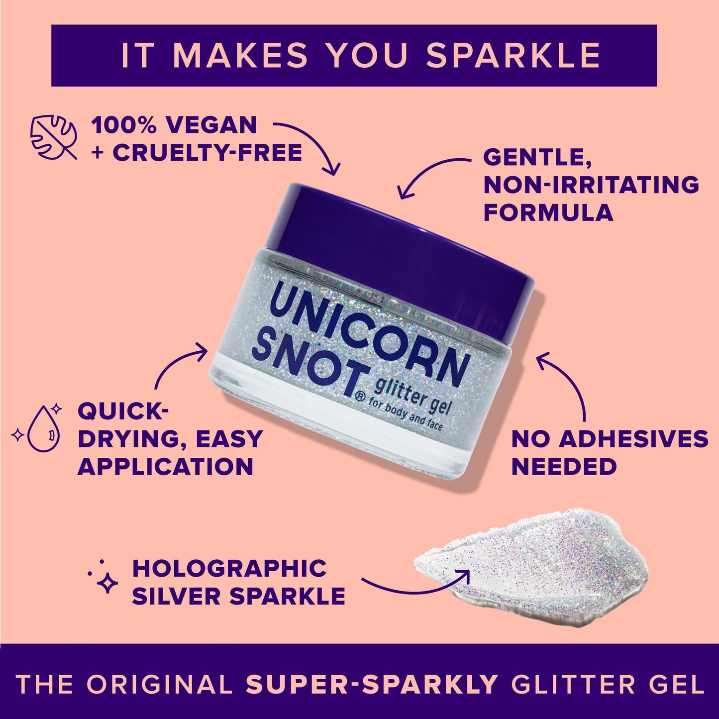 Unicorn Snot Face & Body Glitter - Cosmetic-Grade Holographic Glitter Gel - Makeup for Festivals, Raves, Anime Cosplay - Safe for Face, Easy Application & Removal, 1.7oz Silver (Disco)