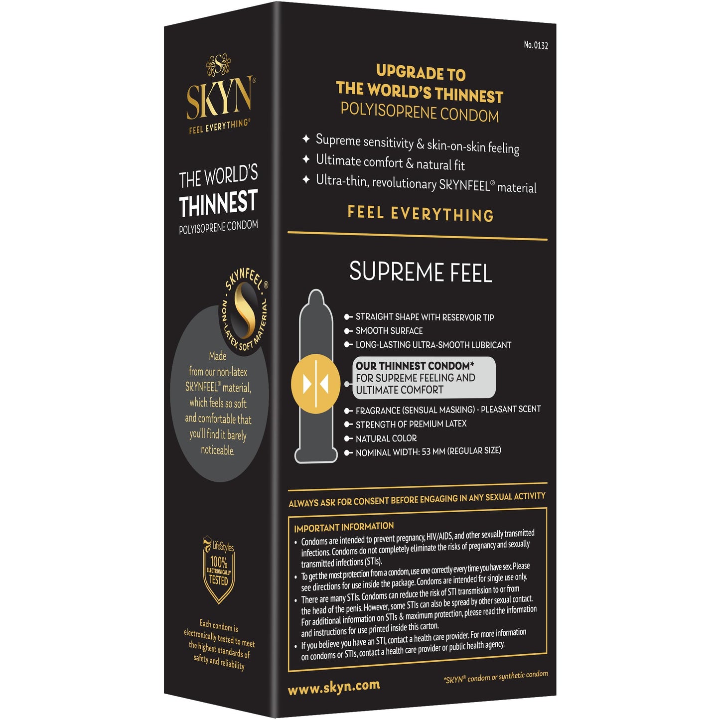 SKYN Supreme Feel Non-Latex Condoms, 10 Count, Ultra-Thin & Pre-Lubricated for a Natural, Smooth Fit