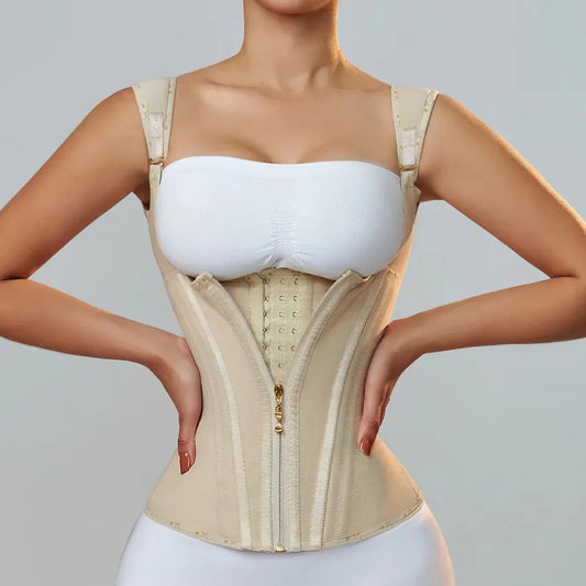 Corset vintage à fermeture éclair et à taille haute en maille élastique pour femme