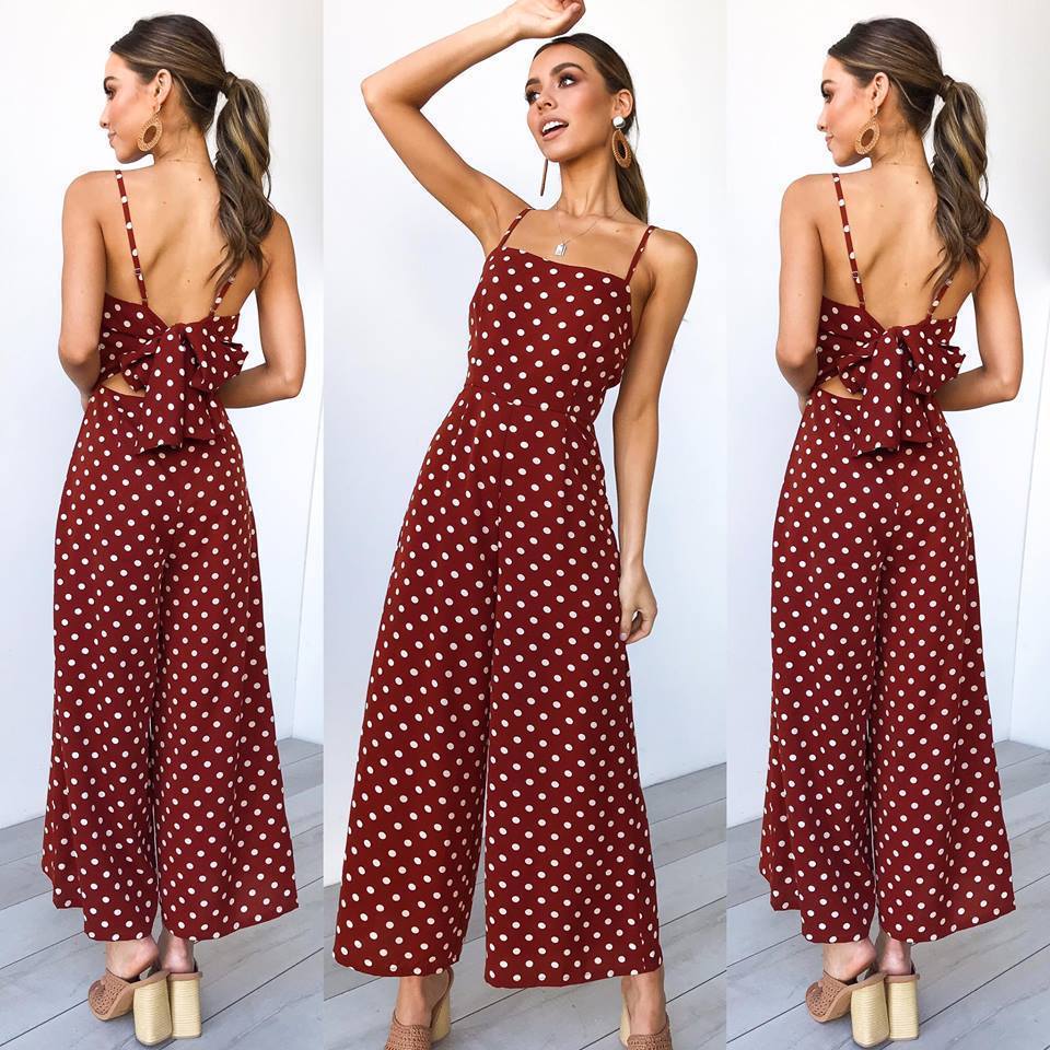 Polka Dot Sling Sexy Backless Straight Jumpsuit