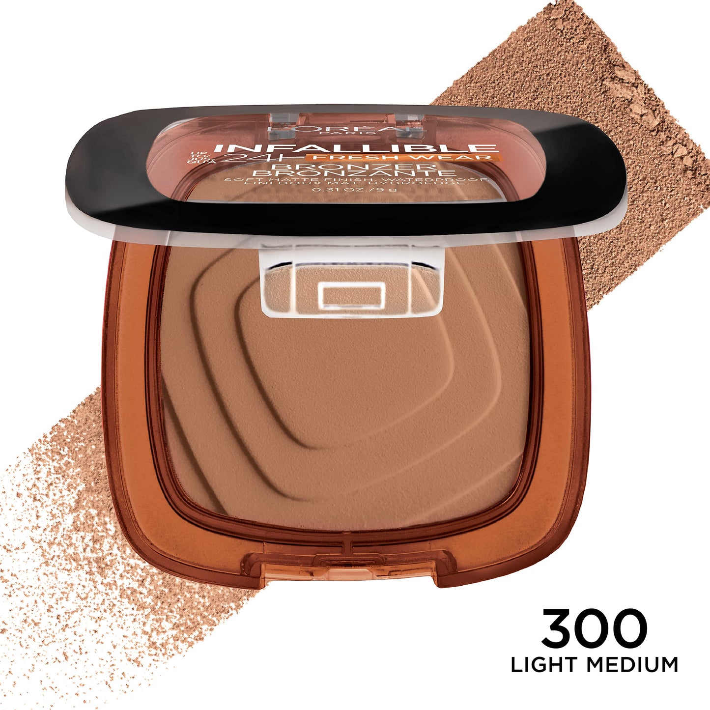 L’Oréal Paris Infallible Up to 24H Fresh Wear Soft Matte Longwear Bronzer. Waterproof, heatproof, Transfer, humidity and sweatproof, Light Medium, 0.31 oz