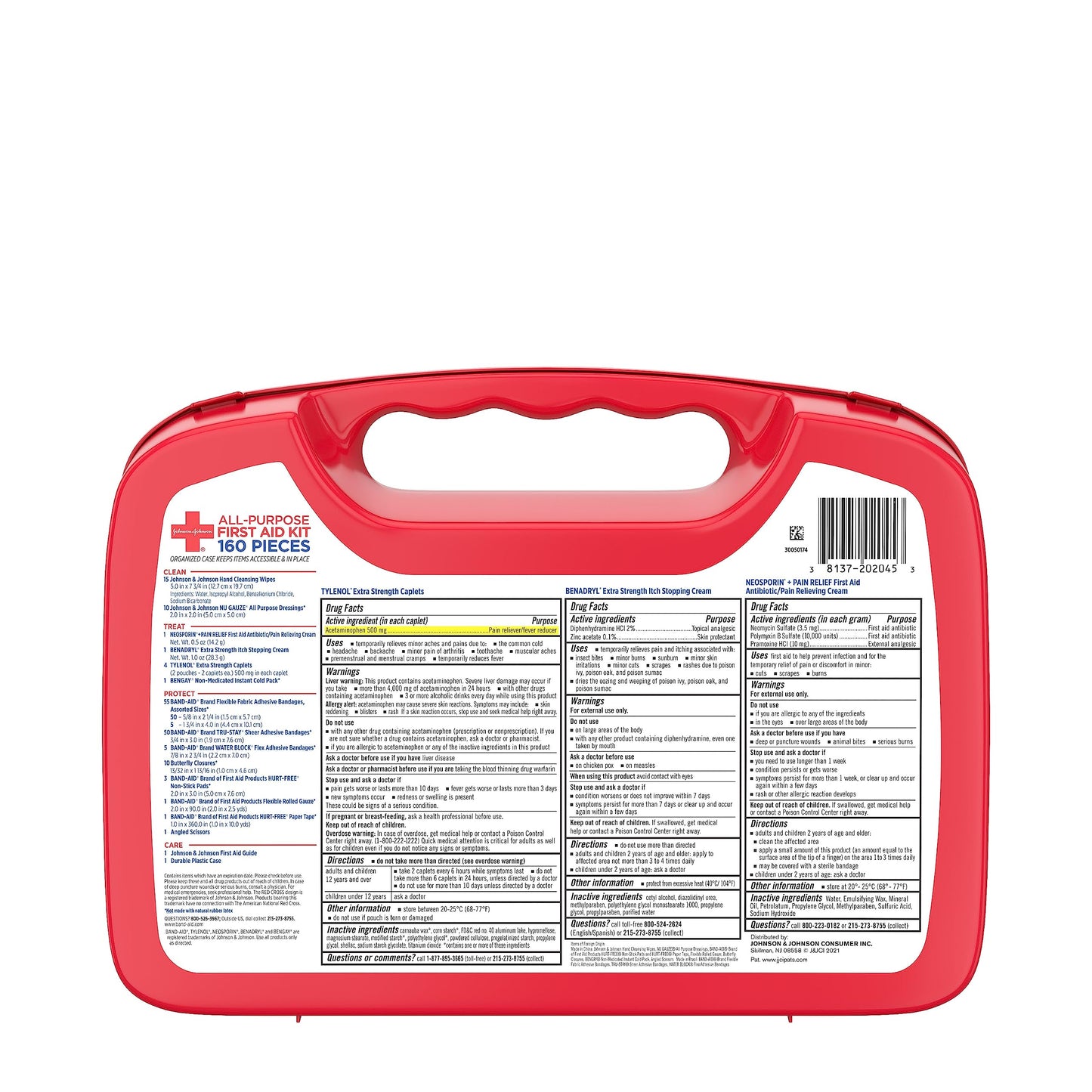 Johnson & Johnson All-Purpose Portable Compact First Aid Kit for Minor Cuts, Scrapes, Sprains & Burns, Ideal for Home, Car, Travel, Camping and Outdoor Emergencies, 160 pieces