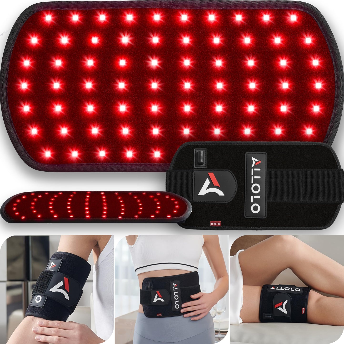 ALLOLO Red Light Therapy for Body, 660nm&850nm Red Light Therapy Belt with Timer Remote Control, 12.6"*6.3" Infrared Light Therapy for Body Pain Relief Wearable Large Pad for Waist Back Muscle Repair