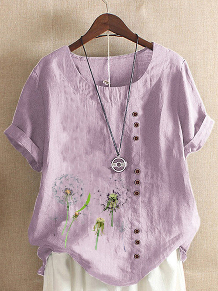 Artistic Retro Cotton And Linen Printed Casual Shirt Women's Top