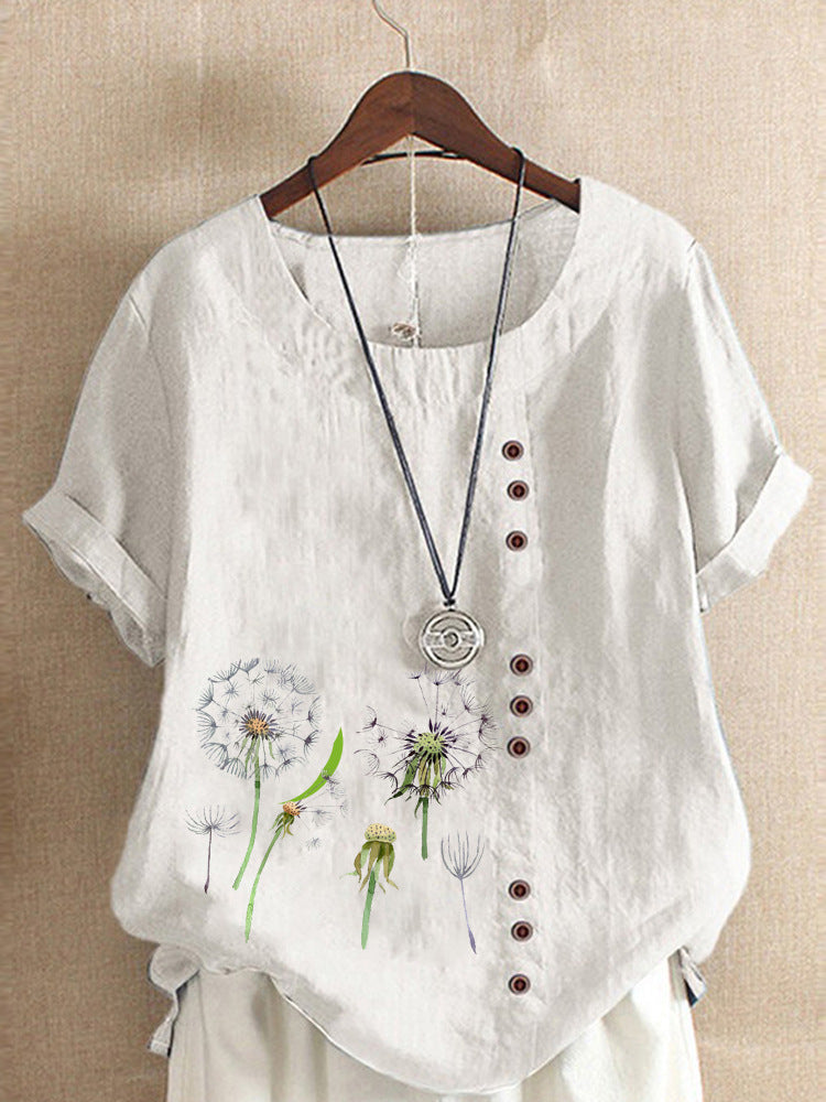 Artistic Retro Cotton And Linen Printed Casual Shirt Women's Top