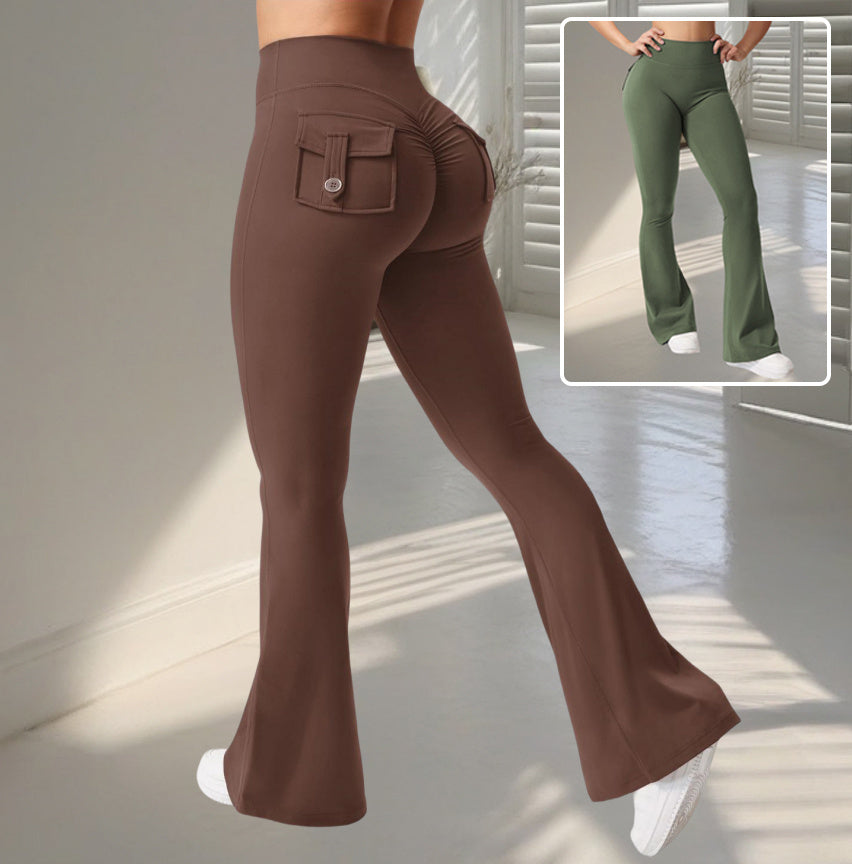 Pantalon évasé de yoga fitness avec poches, pantalon de sport taille haute slim à la mode, legging de levage pour entraînement et fessiers