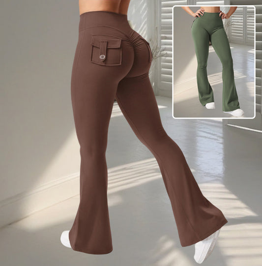 Pantalon évasé de yoga fitness avec poches, pantalon de sport taille haute slim à la mode, legging de levage pour entraînement et fessiers