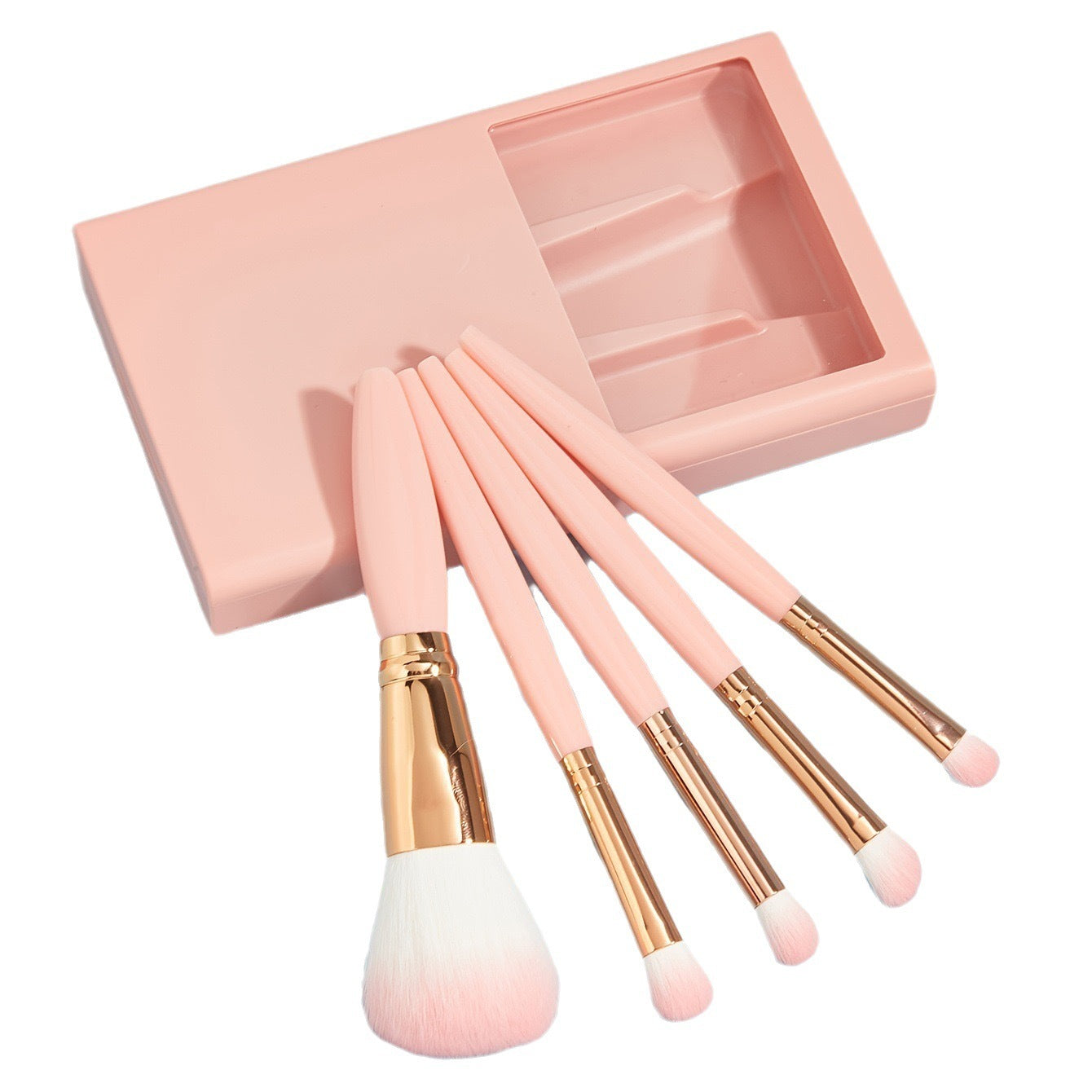 5 PCs Makeup Brushes With Mirror Travel Set