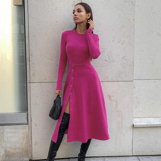 Temperament Fashion Waist Slim Long-sleeved Knitted Dress