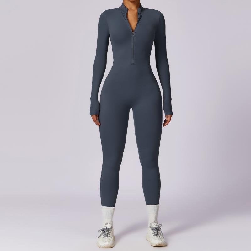 Zipper Long Sleeve Jumpsuit Yoga Fitness Training Pants Tight Hip Seamless Sports Jumpsuit For Women Clothing