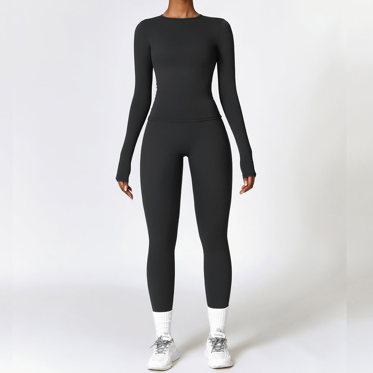 Combinaison de yoga moulante brossée Vêtements de fitness à séchage rapide Survêtements de fitness à manches longues Combinaison de sport Haut de sport Leggings taille haute Ensembles pour femmes Ensemble de yoga