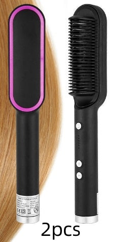 Nouveau fer à lisser 2 en 1, peigne chaud, pince à friser à ions négatifs, brosse à cheveux électrique à double usage